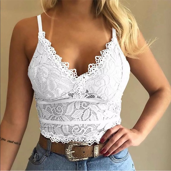 🎉2XHP🎉White Lace Crop Top Bralette! - Picture 1 of 5